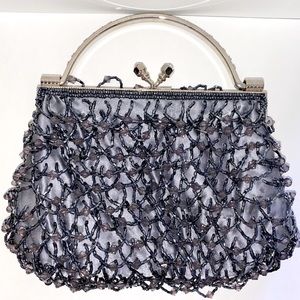 Vintage Beaded Purse Grey Blue